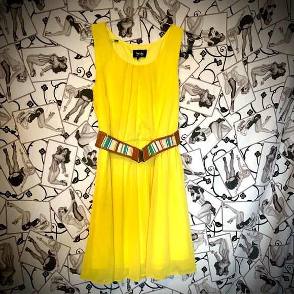 Yellow Summer Dress w/ Belt - Picture 1 of 6